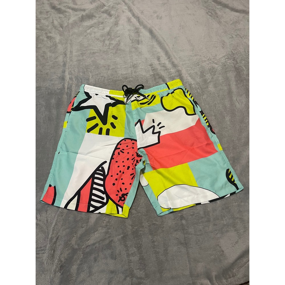 Reason‎ Colorful Graphic Print Swim Trunks Drawstring Waist Mens Shorts XL